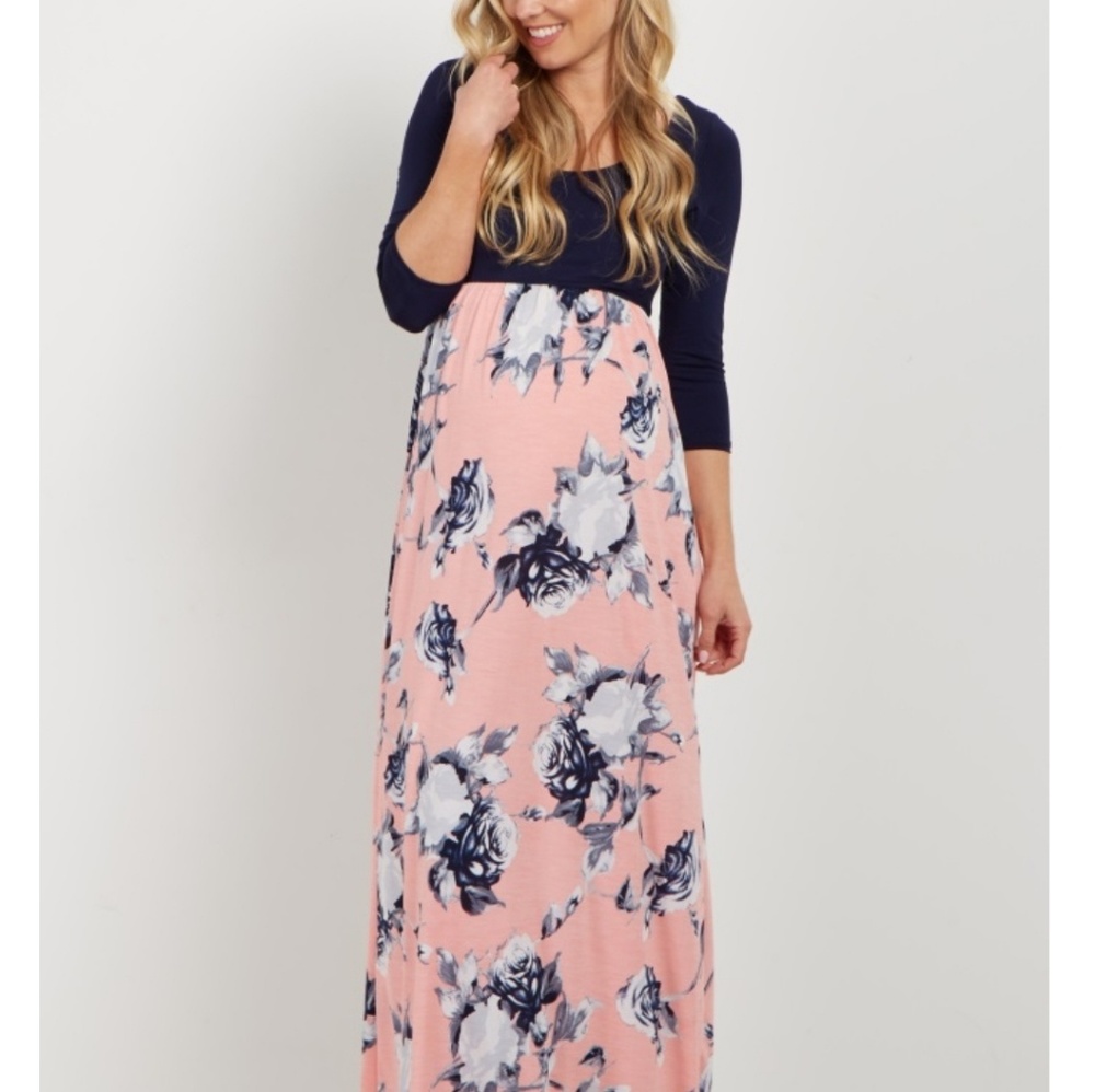 🌈 Lightpink colorblock floral Maternity Maxi